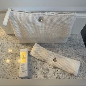 Guerlain Abeille Royale Youth Watery Oil Serum Spa Toiletry woven bag & headband